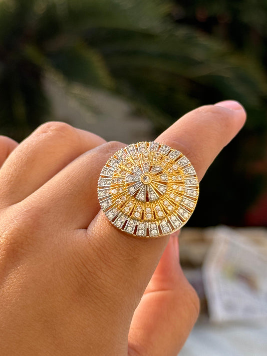 Round CZ With Golden Finish Ring for woman