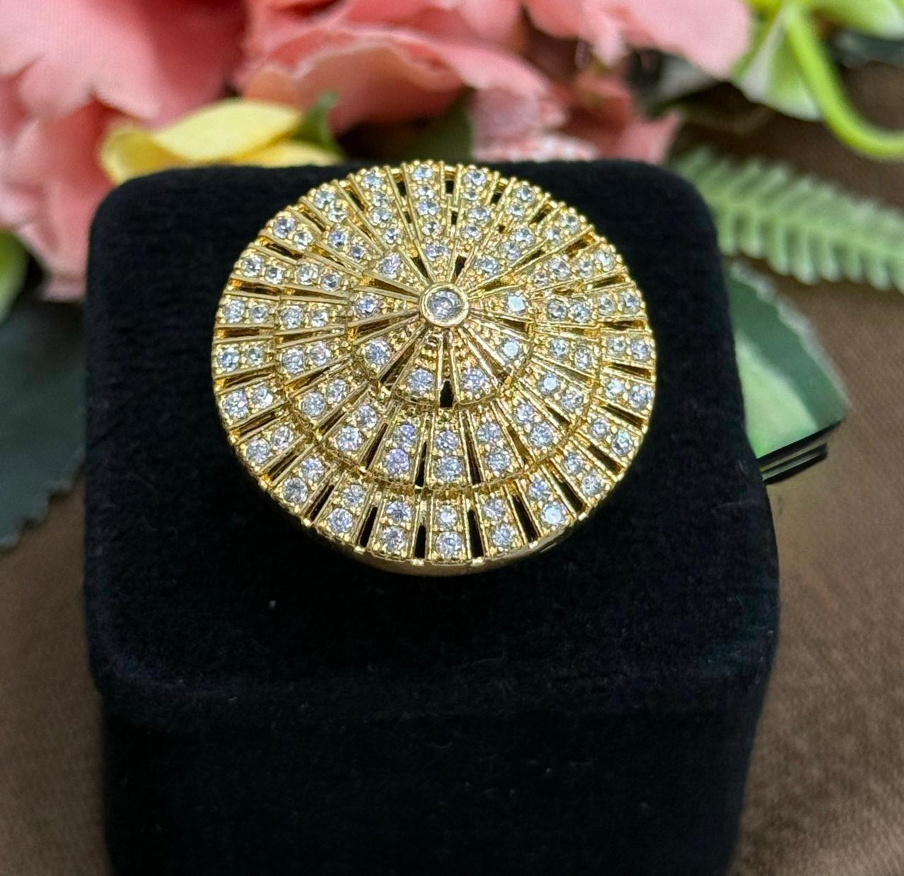 Round CZ With Golden Finish Ring for woman