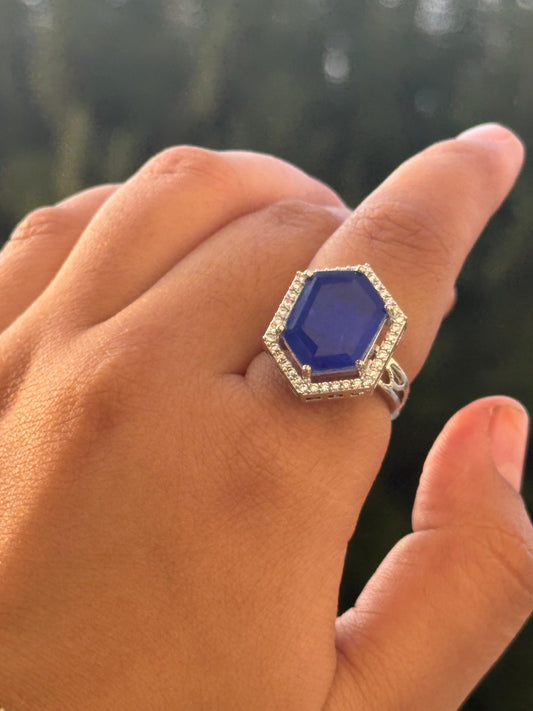 Doublet With Side CZ Ring in blue for woman