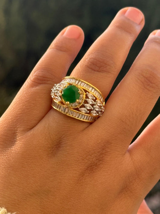 Broad Band With Tanzonite Doublet Ring in green for woman