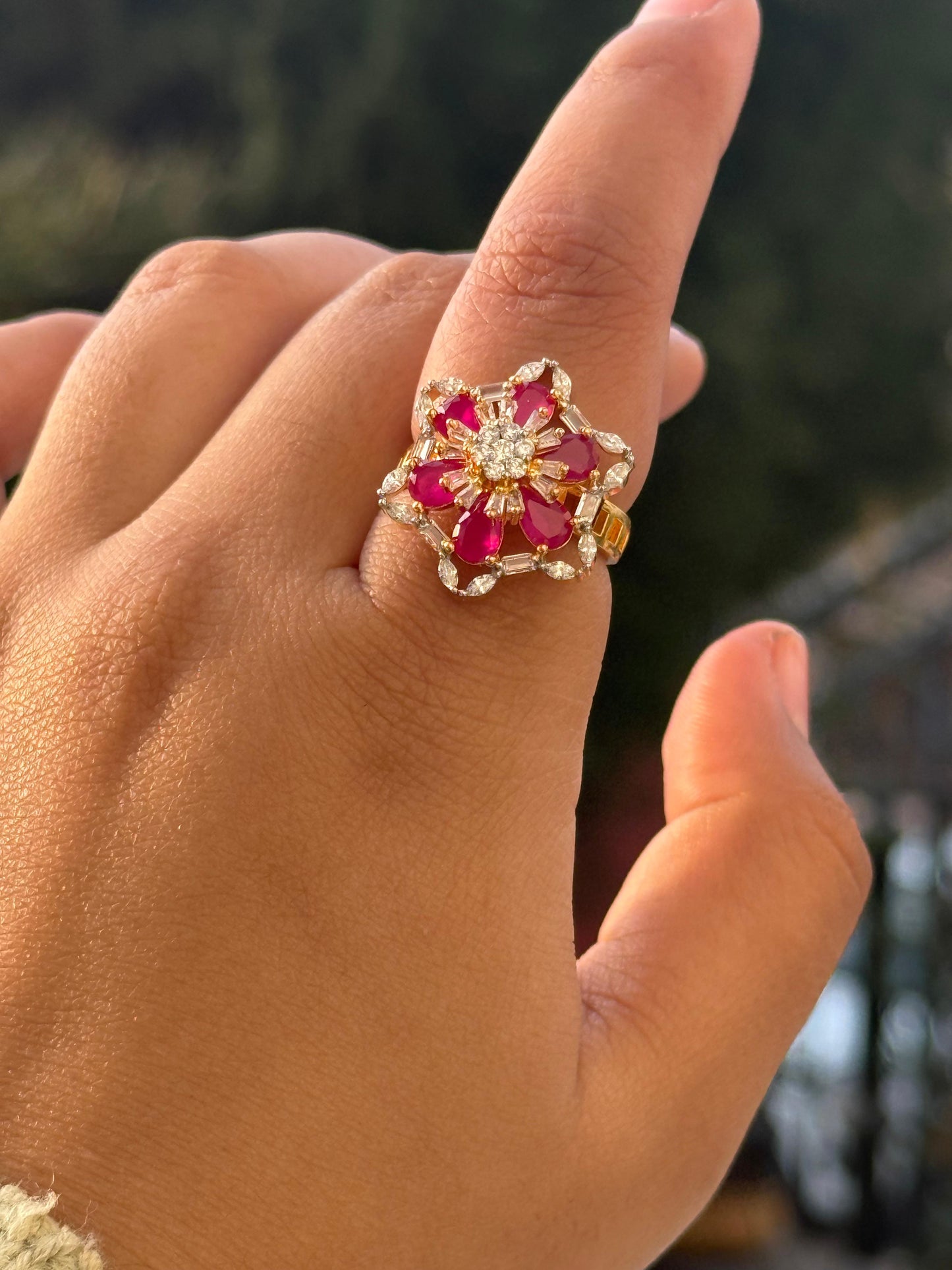 Ruby With cz Finger Ring for woman