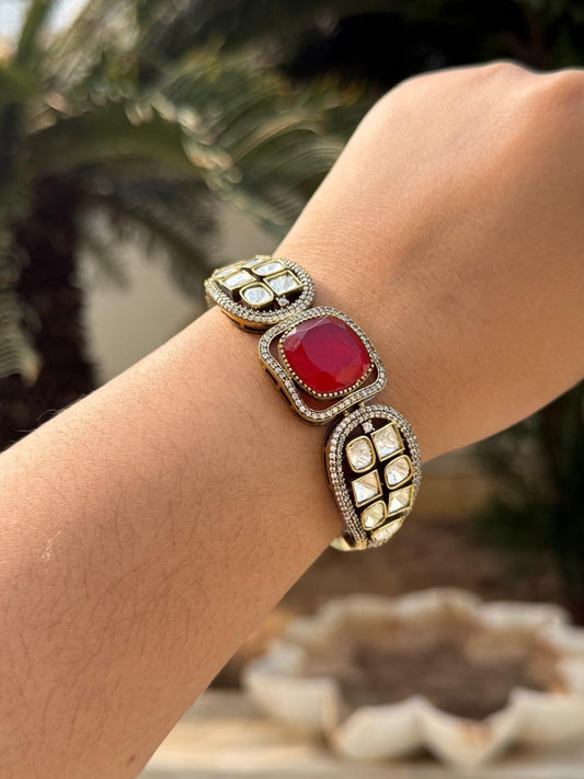 Mossanite with Doublet Stone Bracelet in red for woman