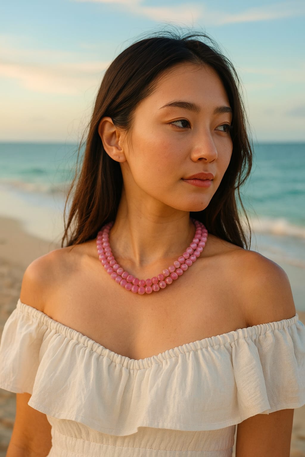 PINK COLOUR MONALISA DOUBLE LAYER BEADS MALA FOR WOMAN