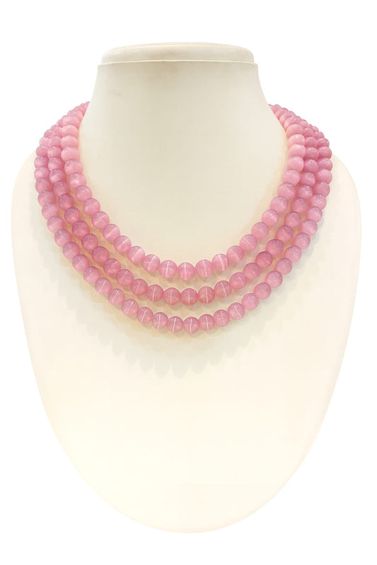 PINK COLOUR MONALISA TRIPLE LAYER BEADS MALA FOR WOMEN