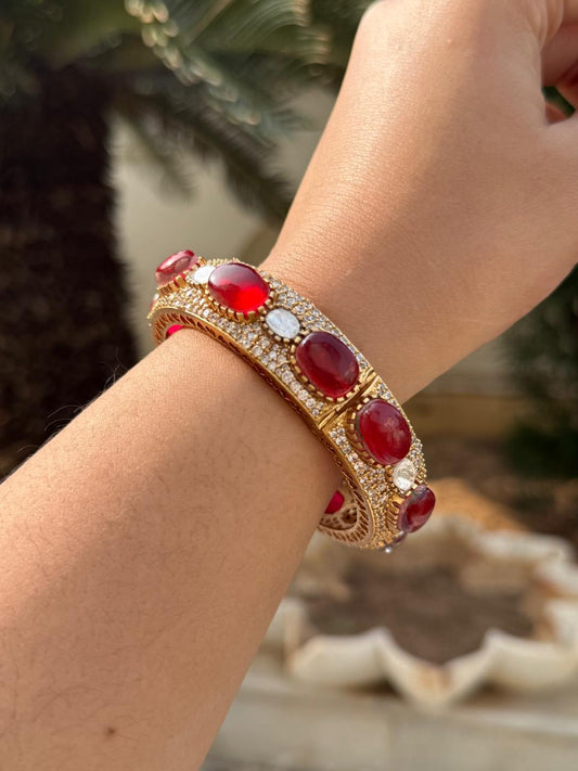 Mossanite With CZ Doublet Stones Bracelet in red for woman