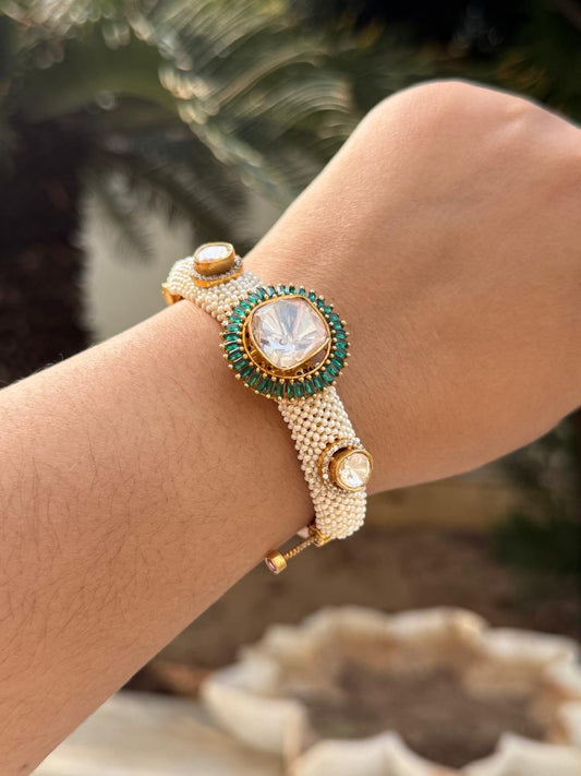Polki With Pearl Bracelet in green for woman