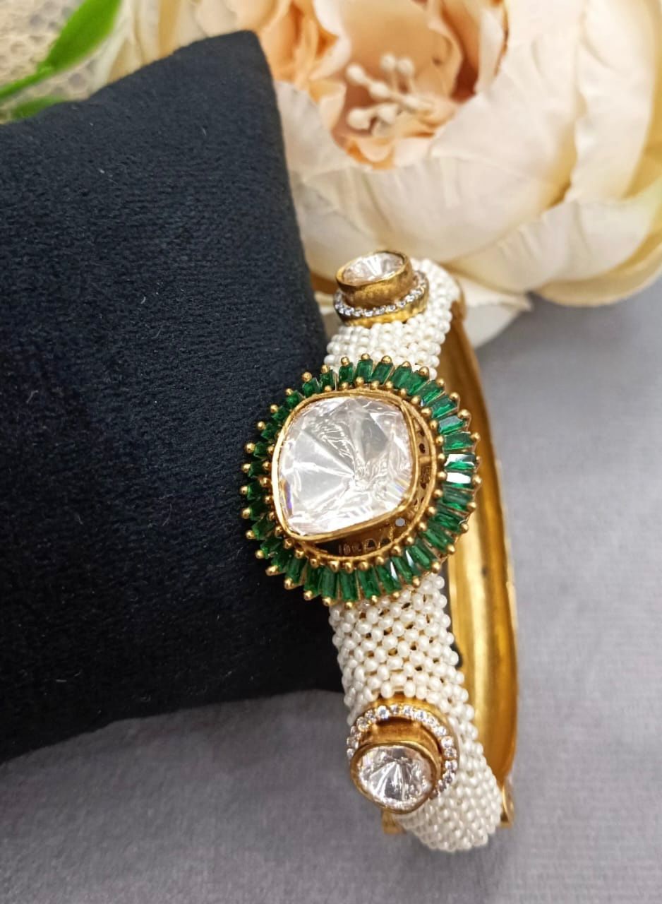 Polki With Pearl Bracelet in green for woman