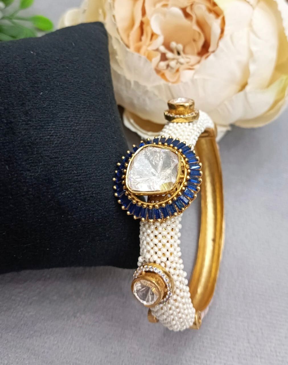 Polki With Pearl Bracelet in blue for woman