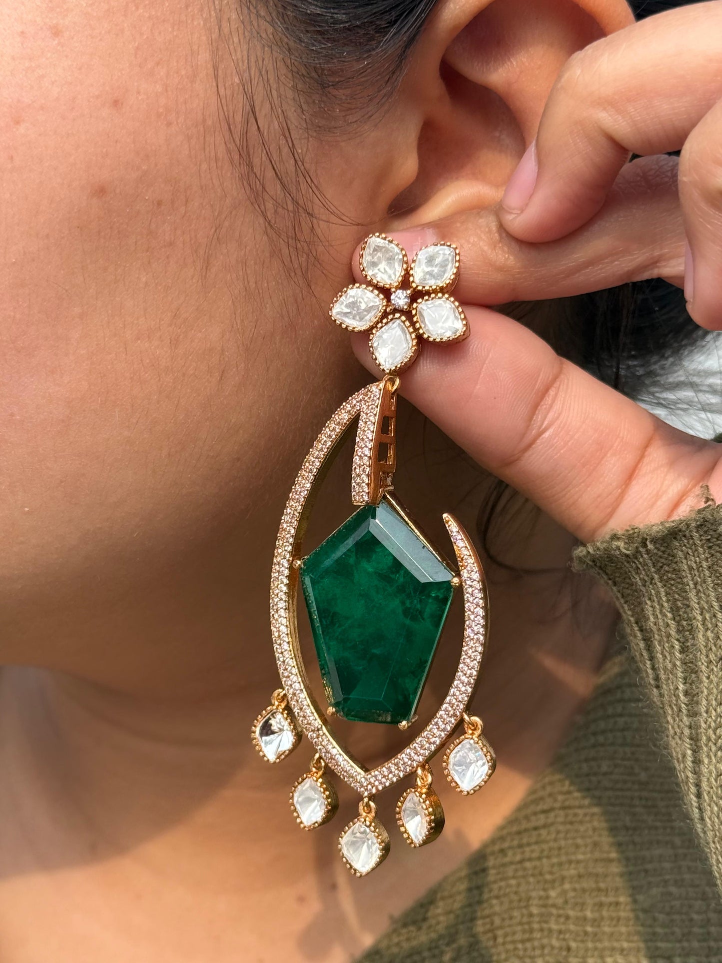 Mossanite With Doublets Long Earring for woman