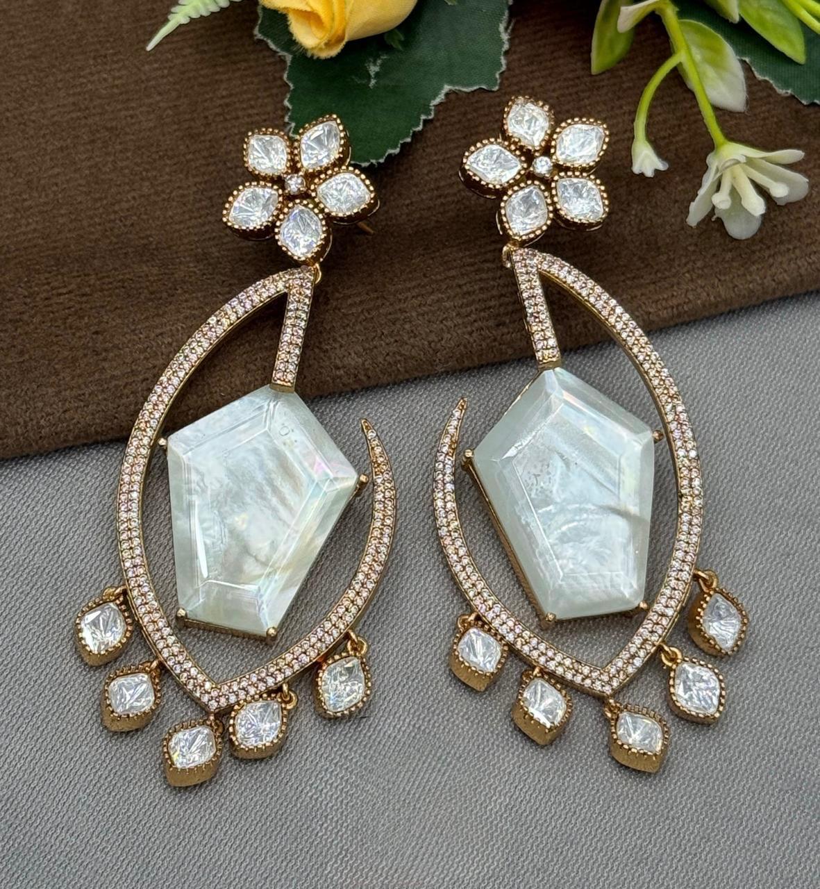 Mossanite With Doublets Long Earring for woman