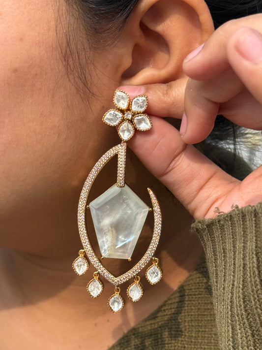 Mossanite With Doublets Long Earring for woman