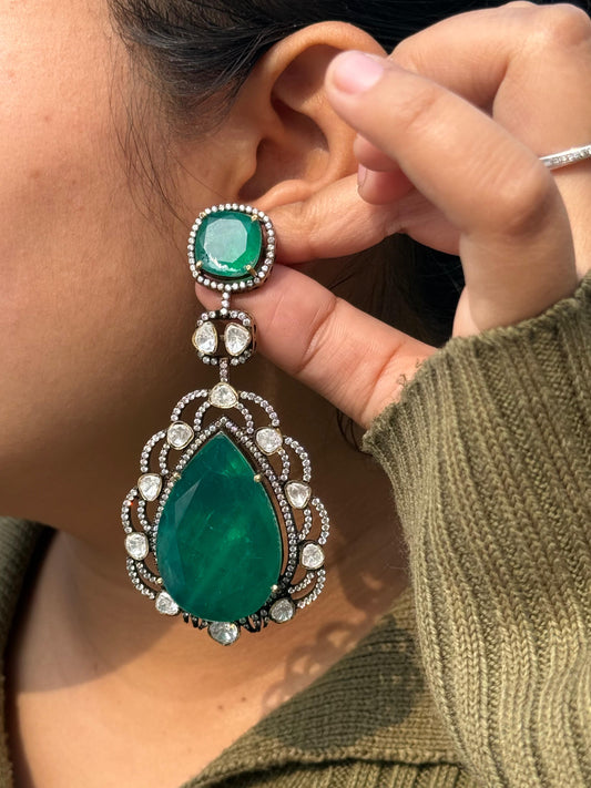 Victorian Polish Doublets Long Earrings in green for woman