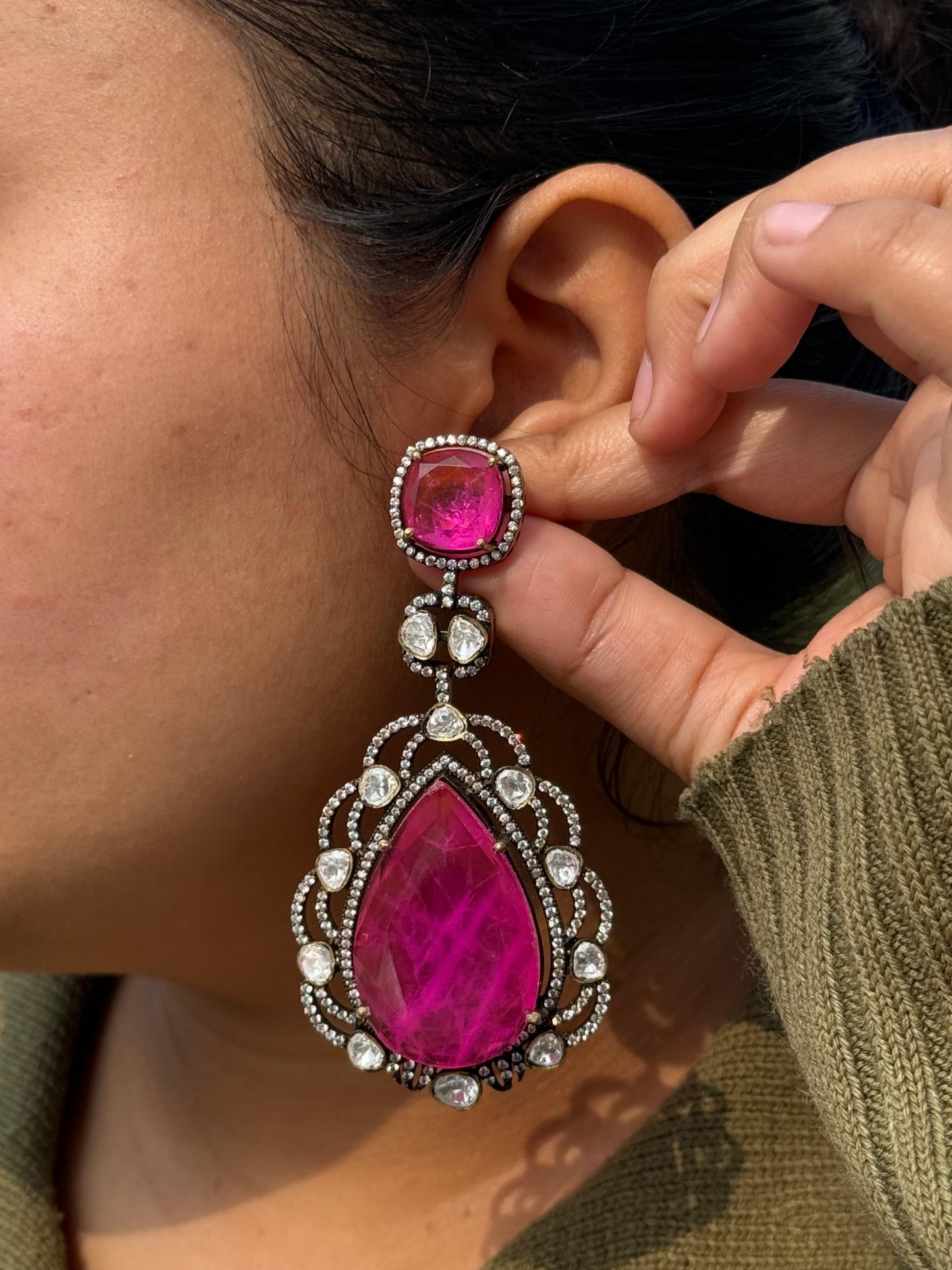 Victorian Polish Doublets Long Earrings in pink for woman