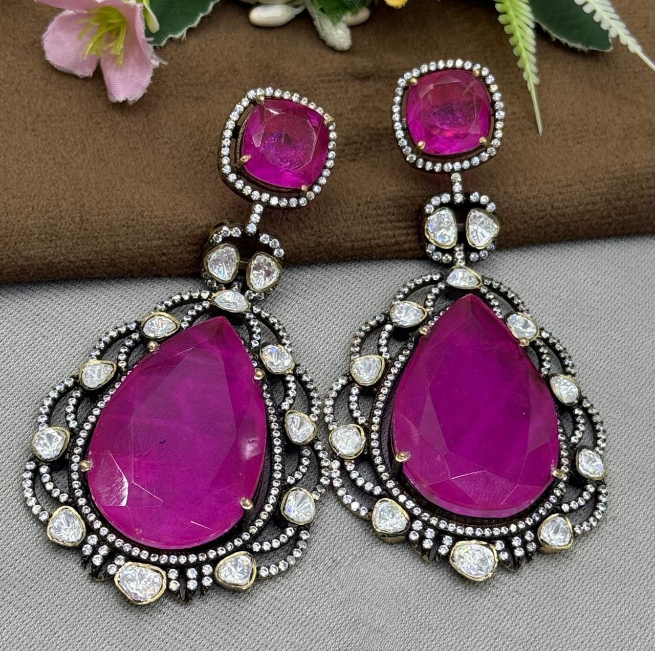 Victorian Polish Doublets Long Earrings in pink for woman