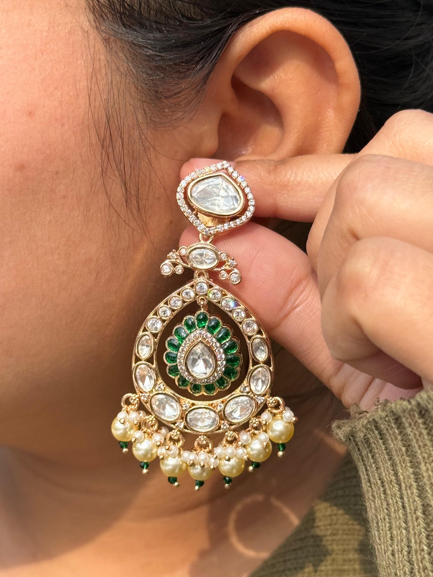 Green Apoxy Gold Plated Earrings