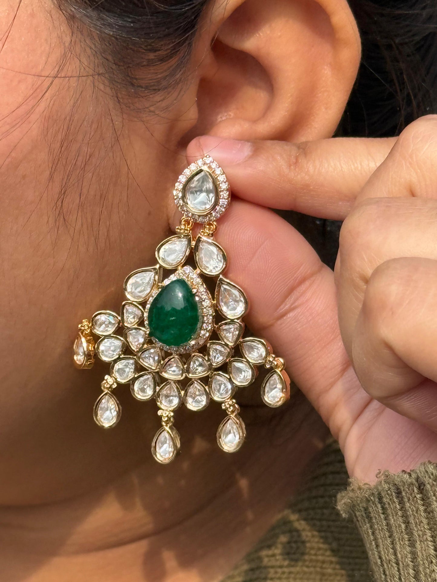 Green Sunheri Kundan Earring