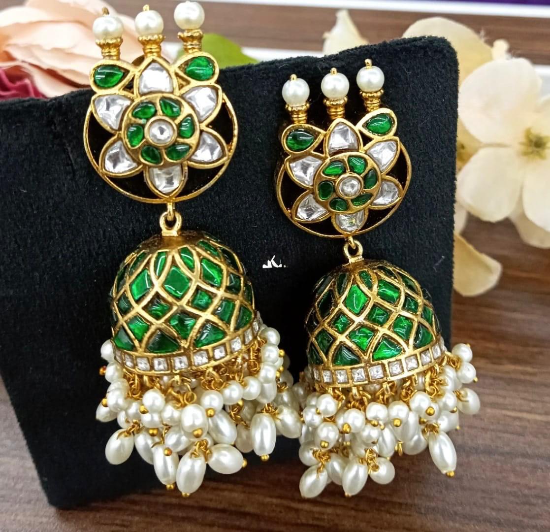 Green Gold Plated Jadau Jhumka