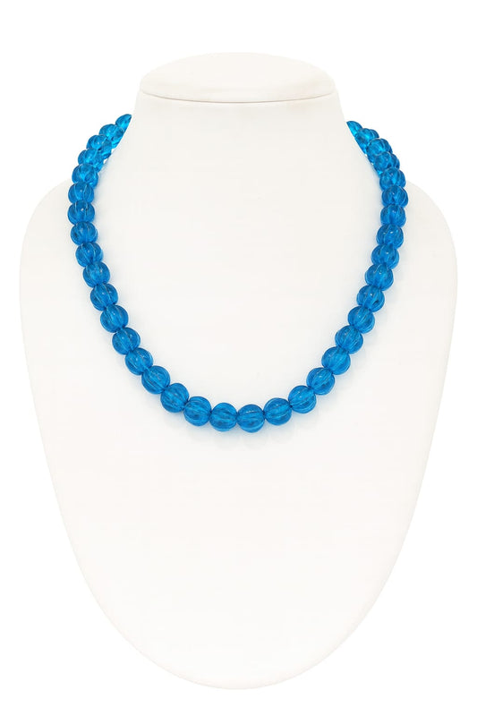 PUMPKIN CARVING BLUE BEADS MALA FOR WOMEN