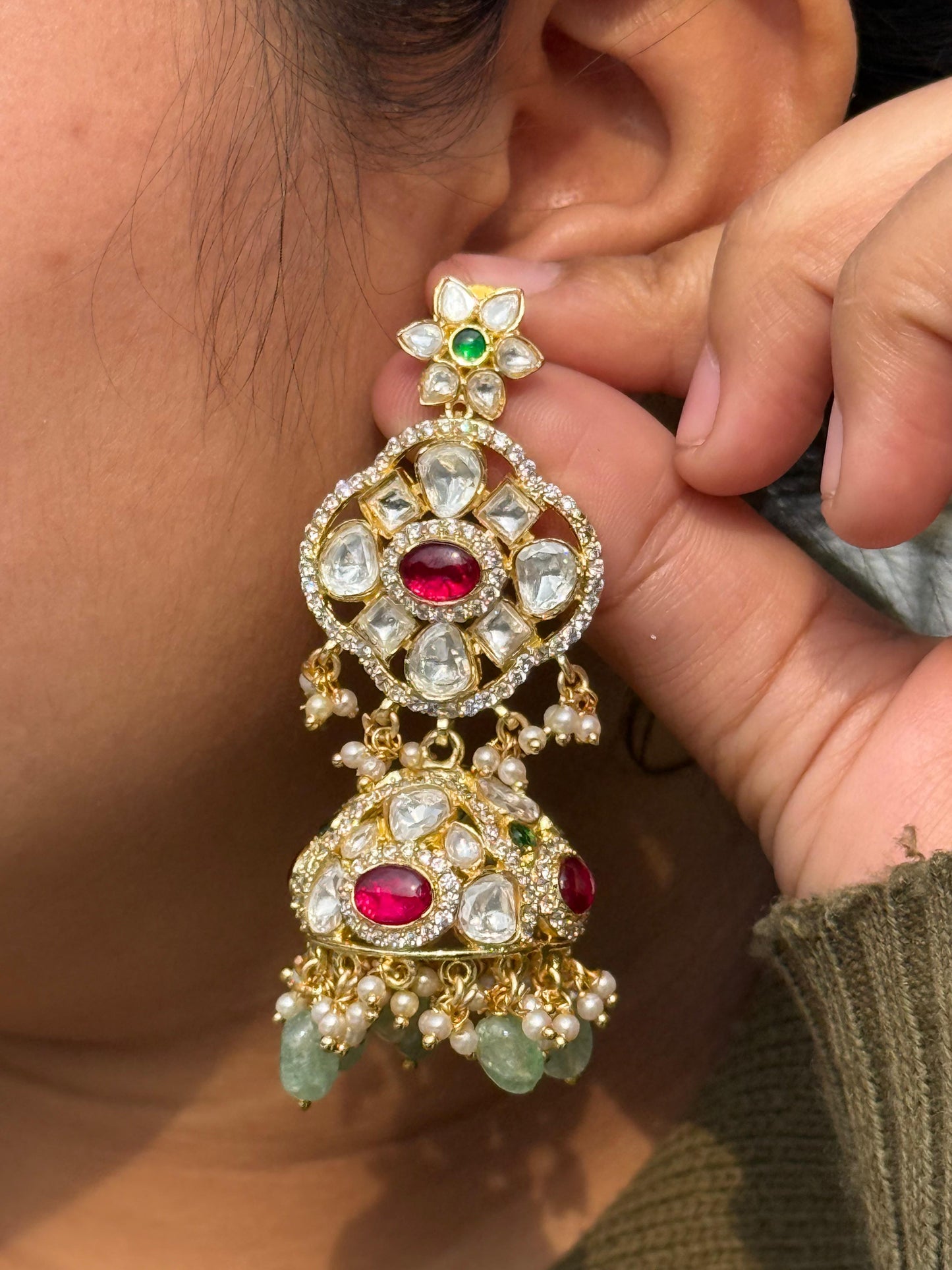 Long Jhumka With Rajputana Stone Earring for woman