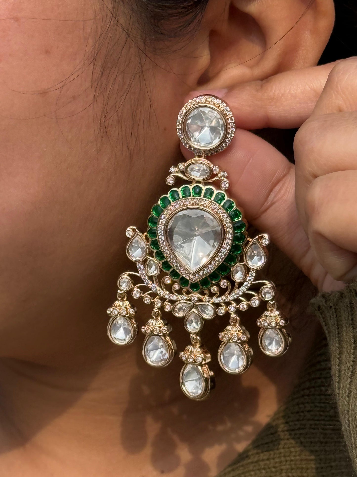Apoxy Green Kundan Earrings