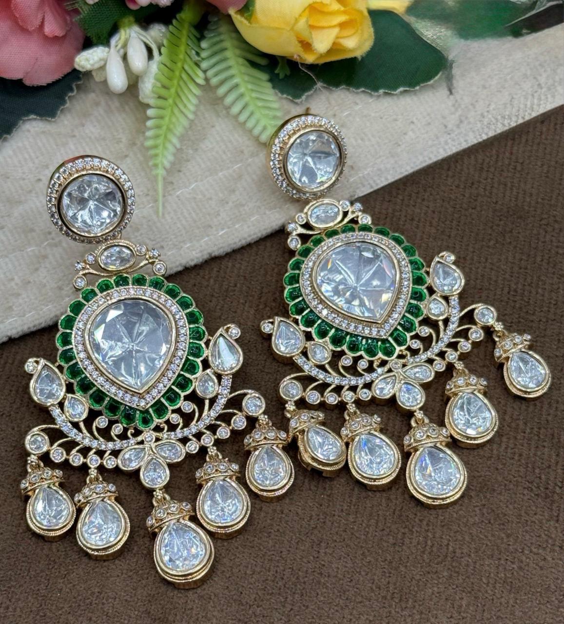 Apoxy Green Kundan Earrings