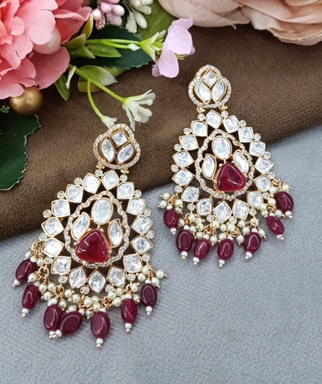 Sahiba Red Stone Kundan Earrings