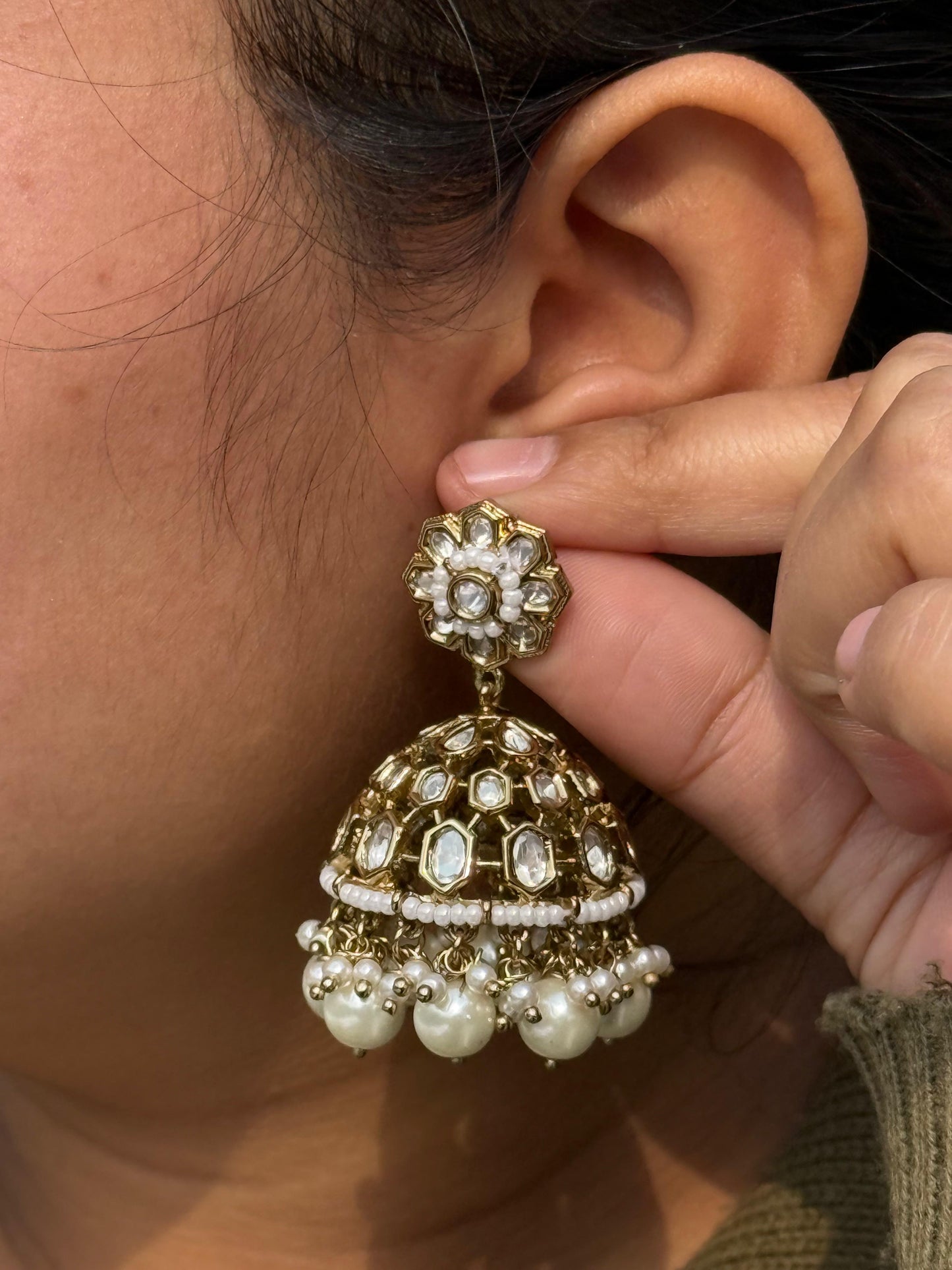 Mehandi Polish Kundan Jhumka