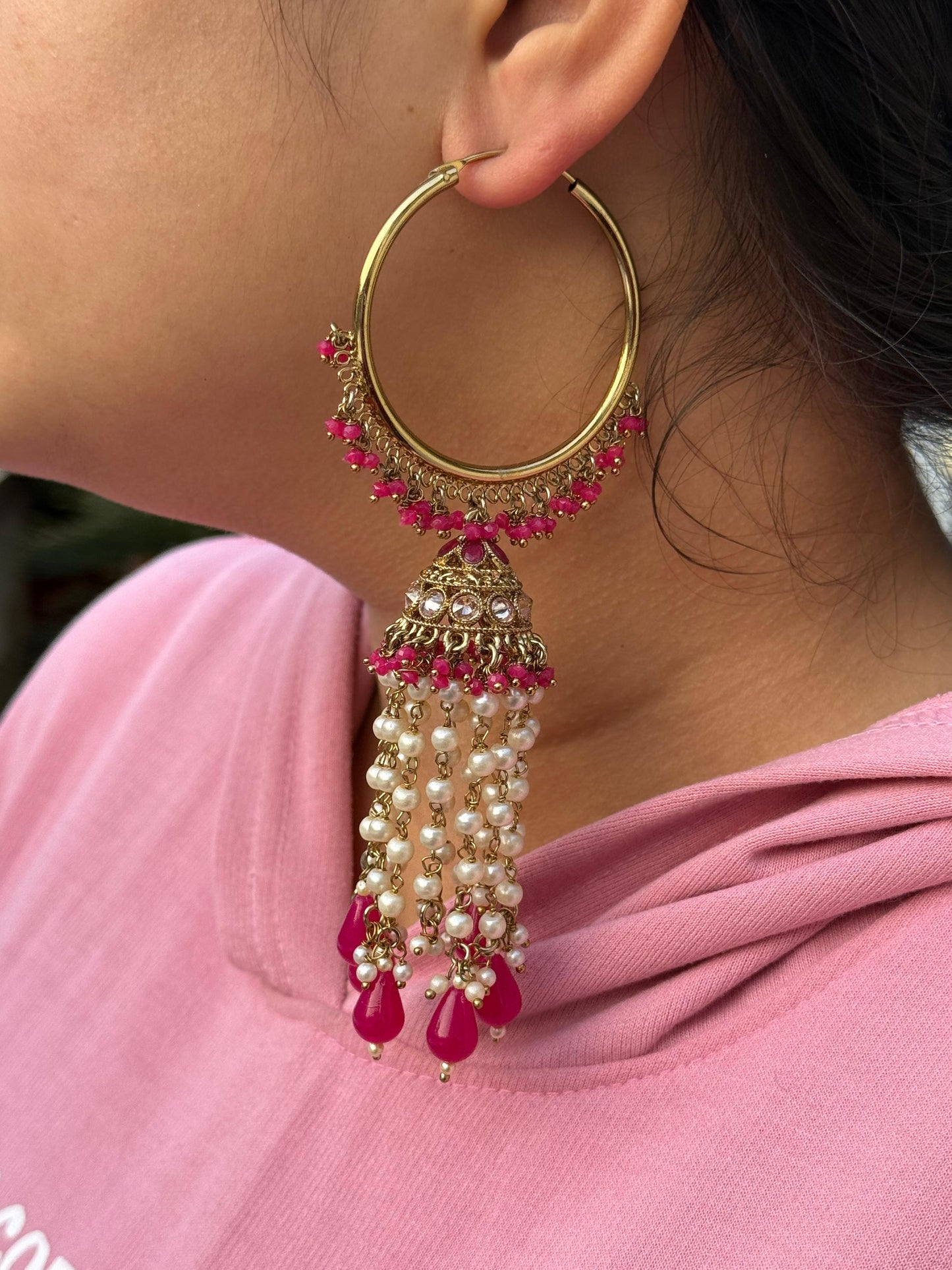 Raashi Polki Drop Earings In Pink For Women