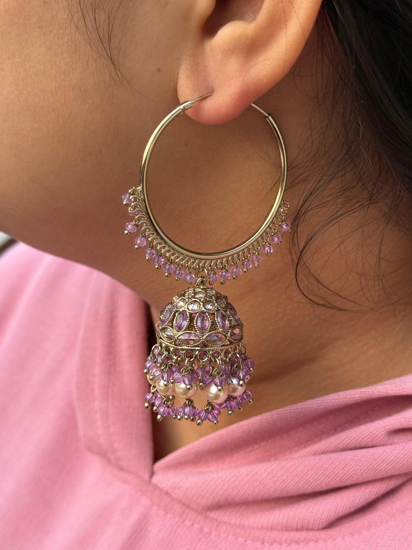 Ruhani Gold Plated Kundan Baali In Pearl Drops