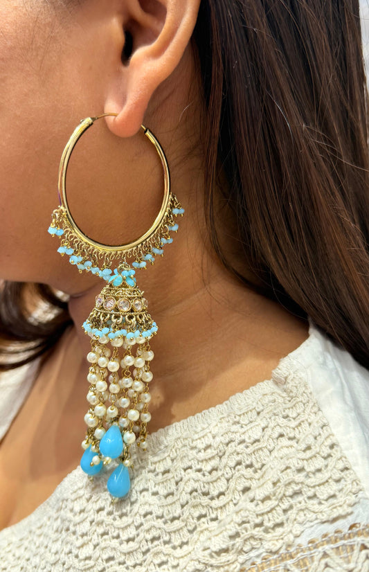Raashi Polki Drop Earings In Turquoise For Women