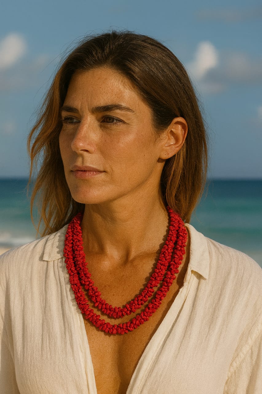 CORALS RED BEADS TRENDING THREE LAYER MALA