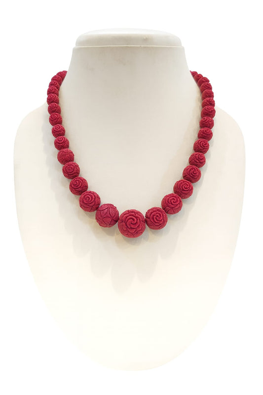 CERAMIC BALLS CARVING RED BEADS MALA FOR WOMEN