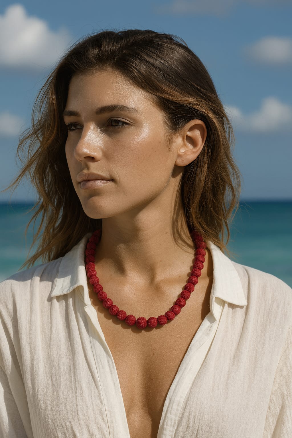 CERAMIC BALLS CARVING RED BEADS MALA FOR WOMEN