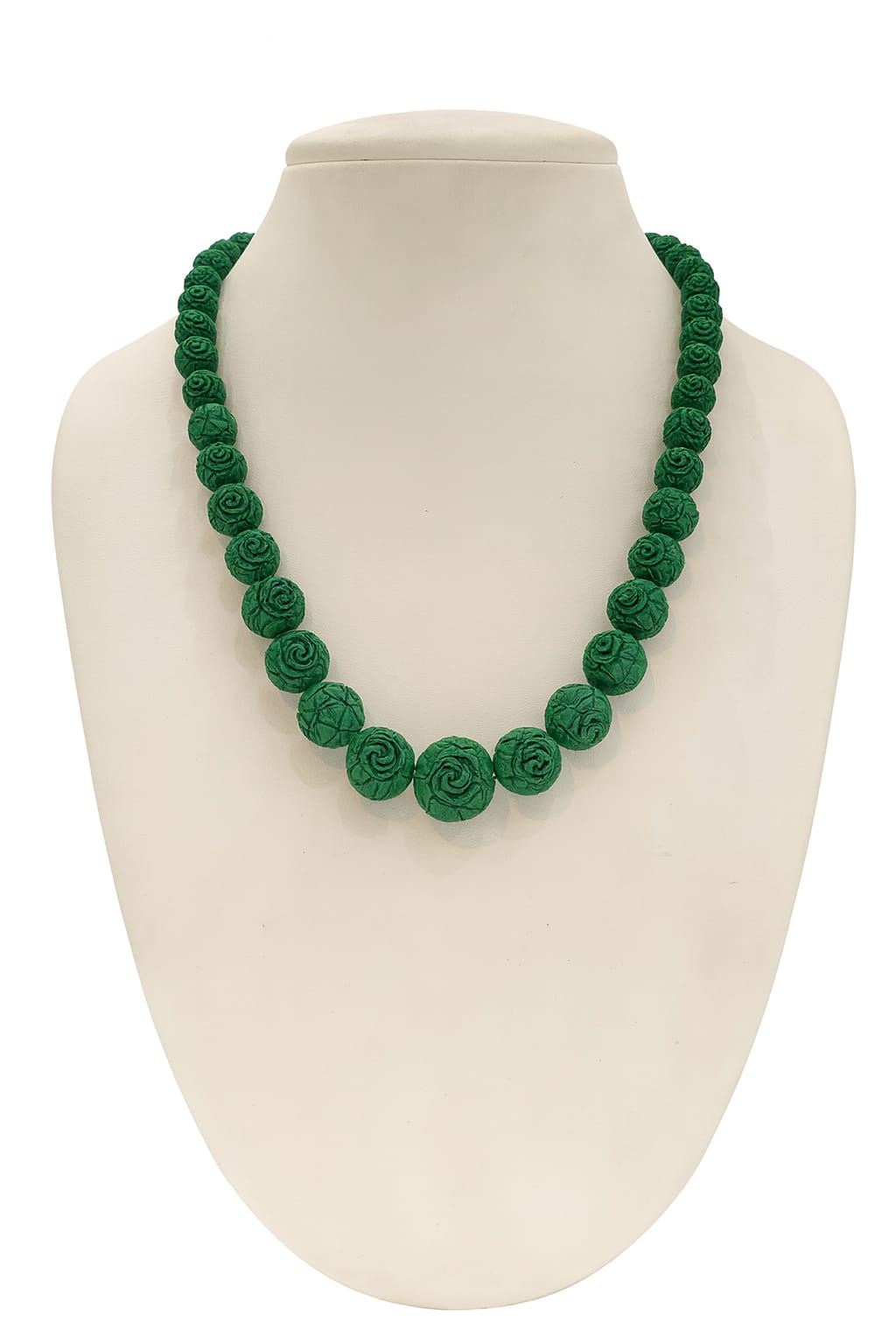 CERAMIC BALLS CARVING GREEN BEADS MALA FOR WOMEN