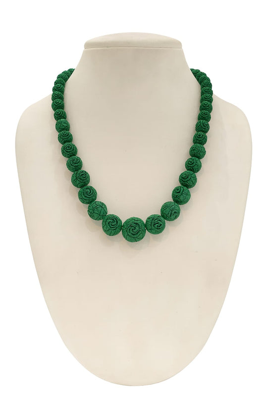CERAMIC BALLS CARVING GREEN BEADS MALA FOR WOMEN