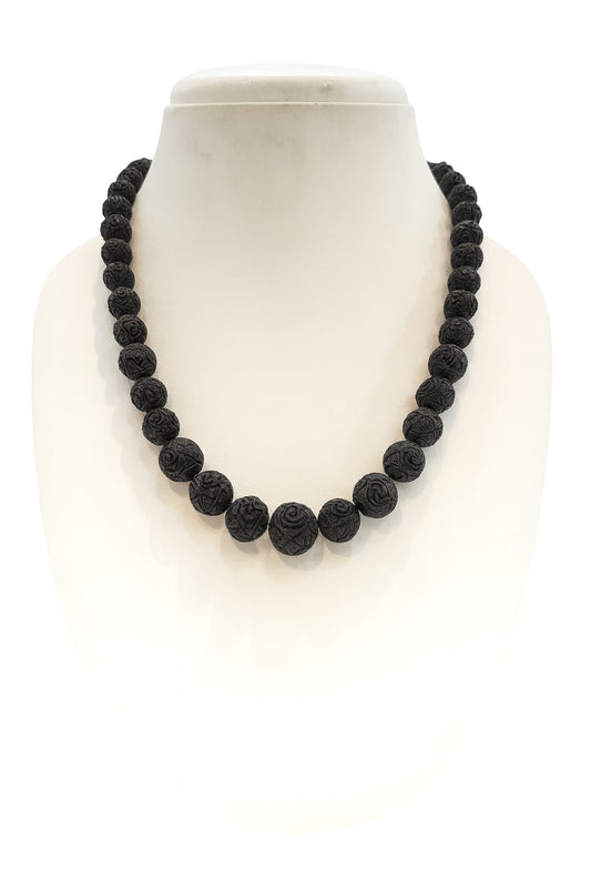 CERAMIC BALLS CARVING BLACKL BEADS MALA FOR WOMEN