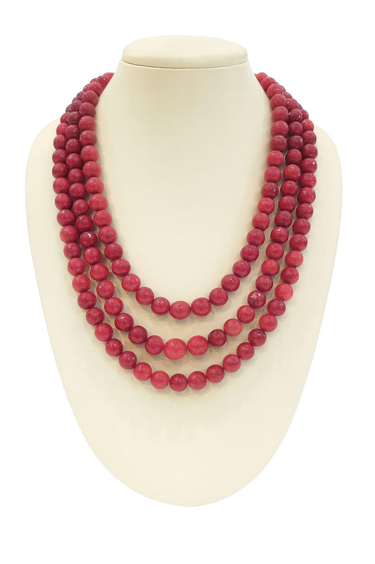 CORALS RED BALL TRENDING THREE LAYER MALA FOR WOMEN