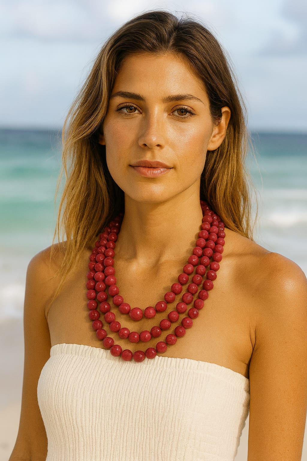 CORALS RED BALL TRENDING THREE LAYER MALA FOR WOMEN