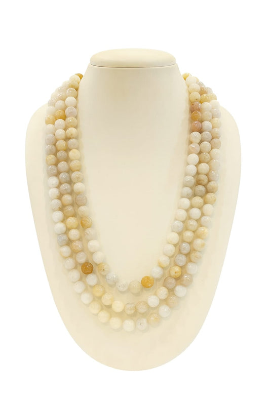 WHITE COLOUR ONYX BEADS THREE MALA FOR WOMEN