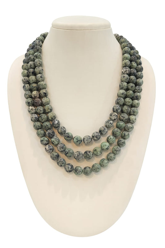 THREE LAYER GREY ONYX BEADS MALA FOR WOMEN