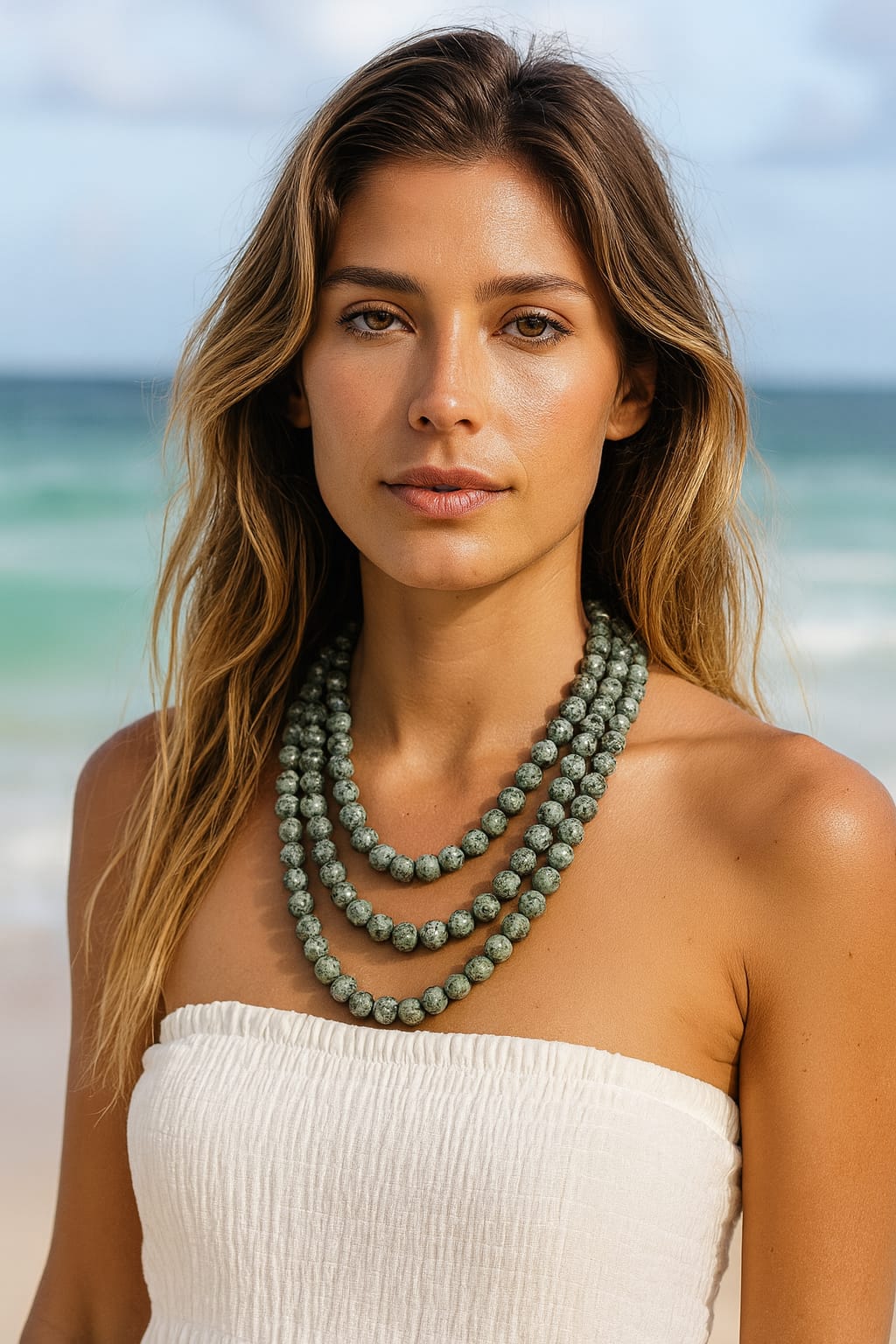 THREE LAYER GREY ONYX BEADS MALA FOR WOMEN