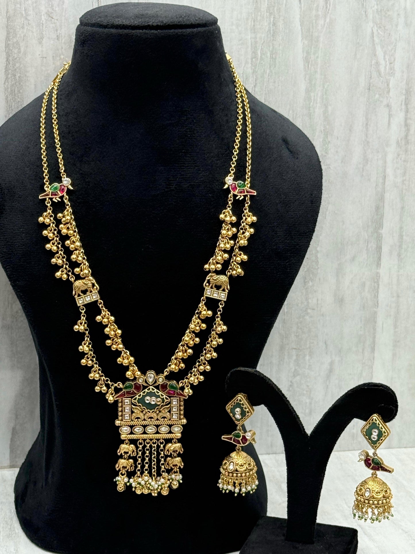 Peacock Gold Plated Heritage Long Necklace