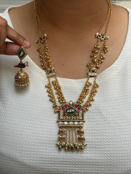 Peacock Gold Plated Heritage Long Necklace