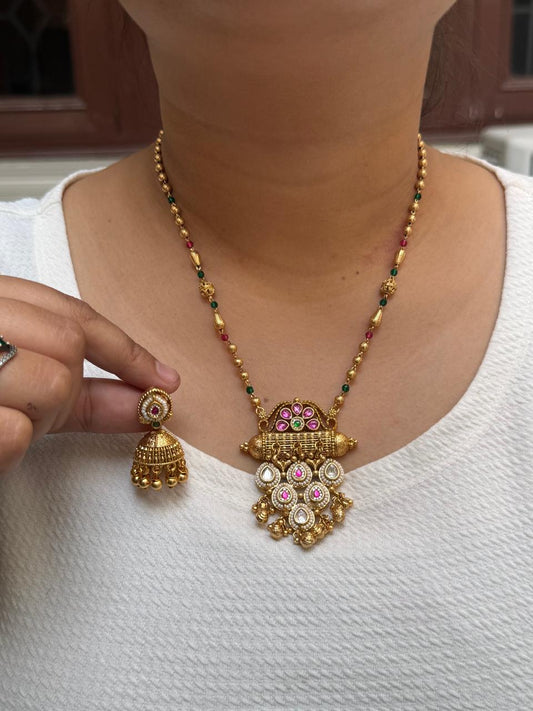Multicolored Gold Plated Heritage Pendnet set