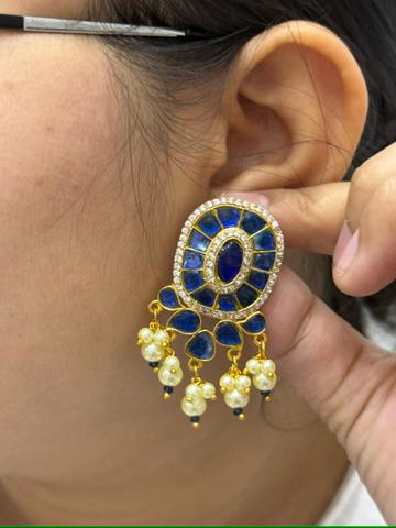 Blue Gold Plated Jadau Earrings