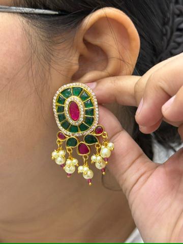 Ruby Green Gold Plated Jadau Earrings