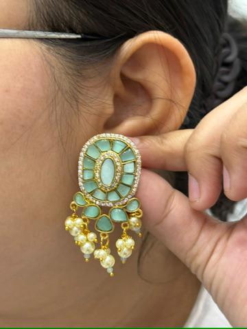 Mint Gold Plated Jadau Earrings