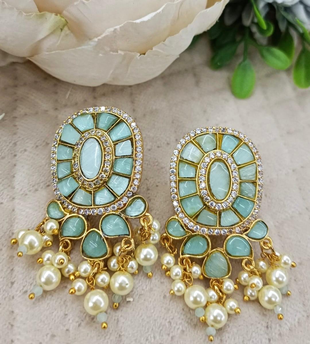 Mint Gold Plated Jadau Earrings