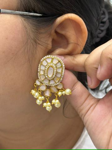 Pink Gold Plated Jadau Earrings
