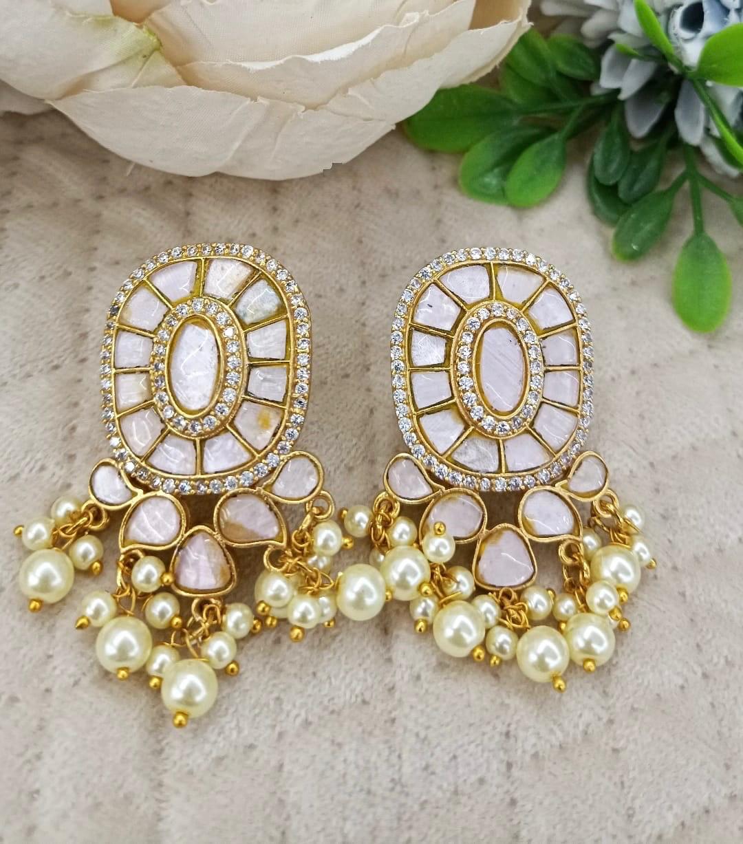 Pink Gold Plated Jadau Earrings